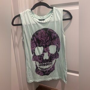 Mint Green Skull Graphic Tank Top